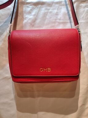 GHB Red Leather Shoulder Bag with Gold Logo